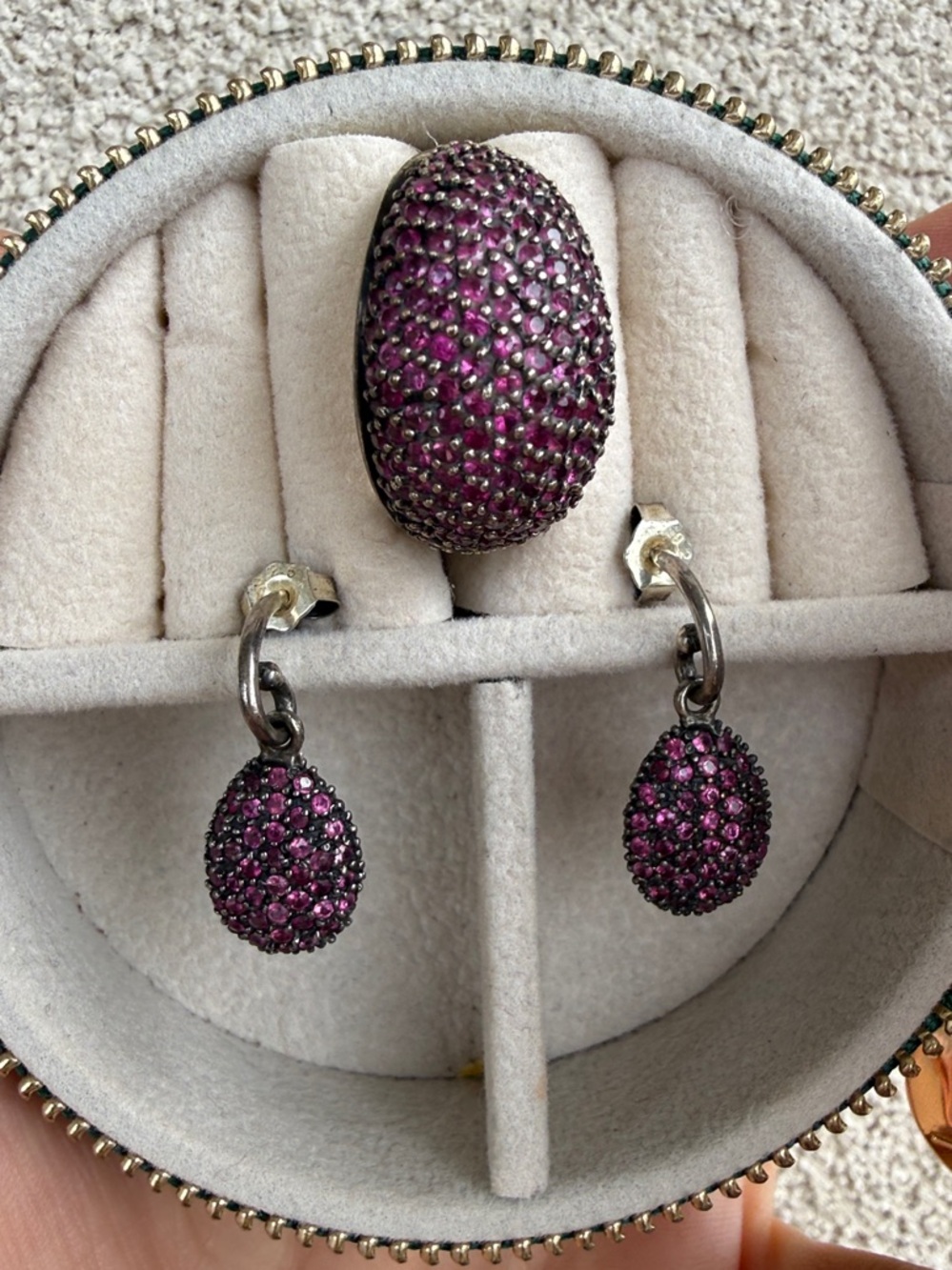 Links of London Pink sapphire Pavé Teardrop Earrings and Ring set